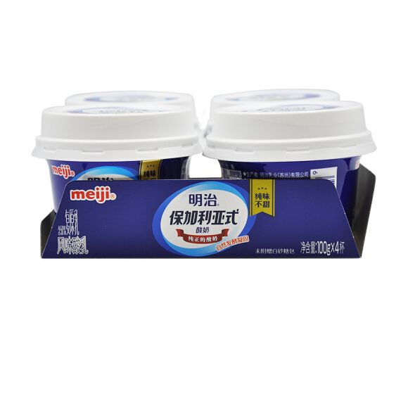 明治meiji 保加利亚式酸奶 纯味不甜100g*4杯低温酸奶 特选LB81乳酸菌 光明服务菜管家商品 
